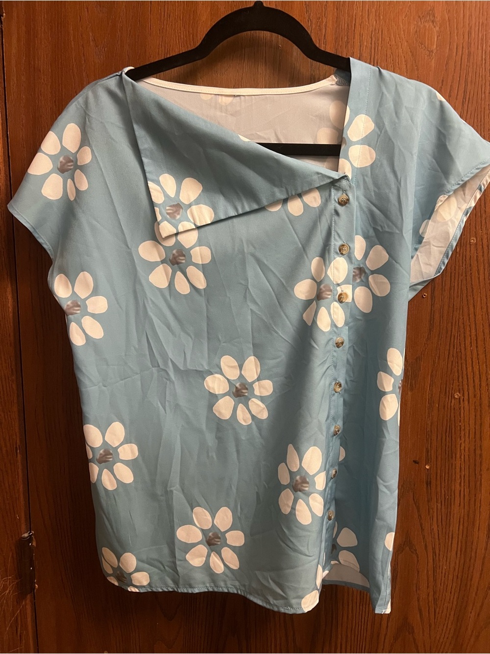 Light Blue Floral Button-Front Women’s Top